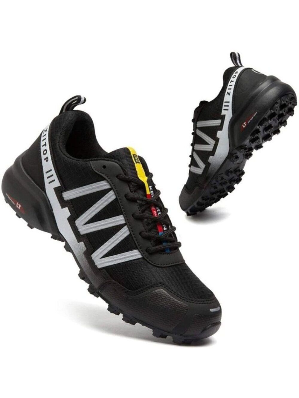 Mens Black White Waterproof Walking Hiking  Running Non-Slip All-Terrain Shoes